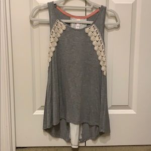 Grey and white Xhiliration sleeveless tunic top